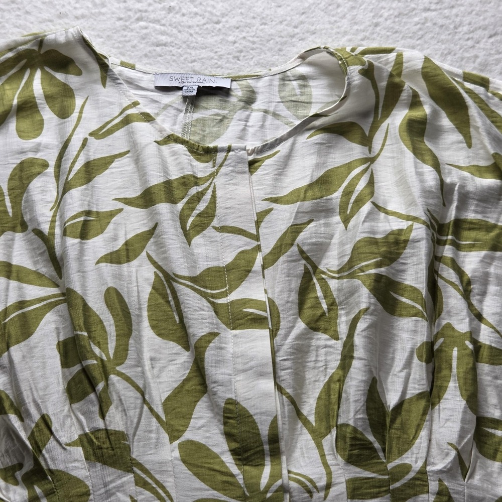 Sweet Rain Blouse Womens Plus 2X Green Round Neck Short Dolman Sleeve Tunic Top